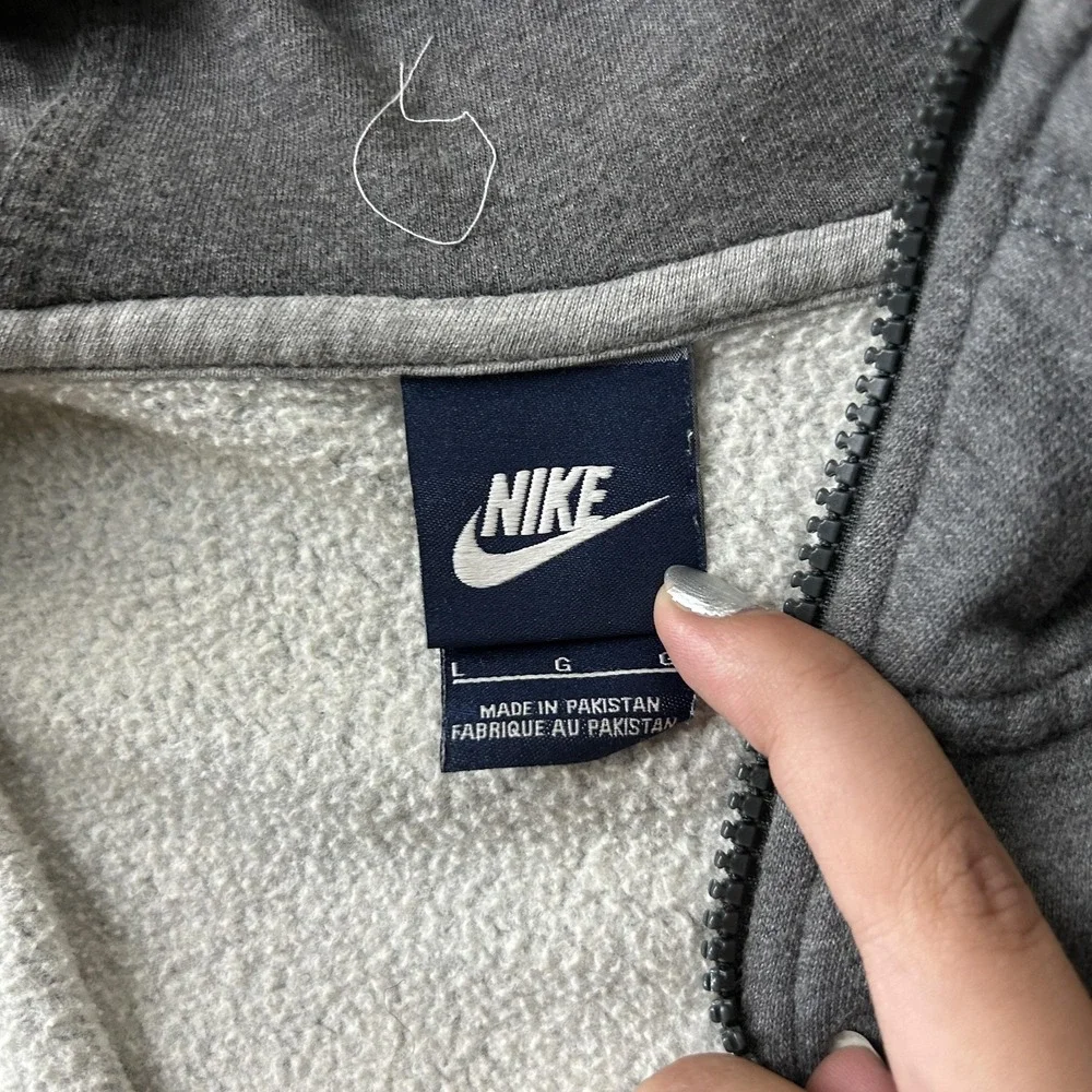 Y2K Nike Hoodie Mens Large Gray Fleece Full Zip Swoosh Logo Sweatshirt Athletic